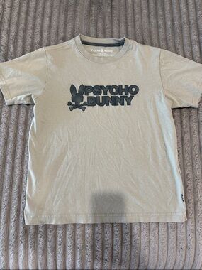 Psycho Bunny Sage Green Logo T‑Shirt with Dark Navy Graphic